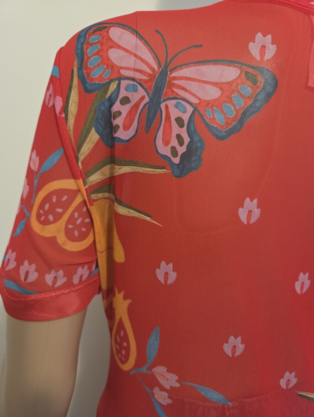 Johnny Was Jade Eleanor Short Sleeve Mesh Tee In Ekaterina ( Red) - Picture 7 of 10